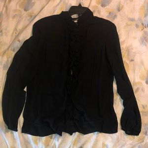 2/$20 Moda International black ruffle zip blouse